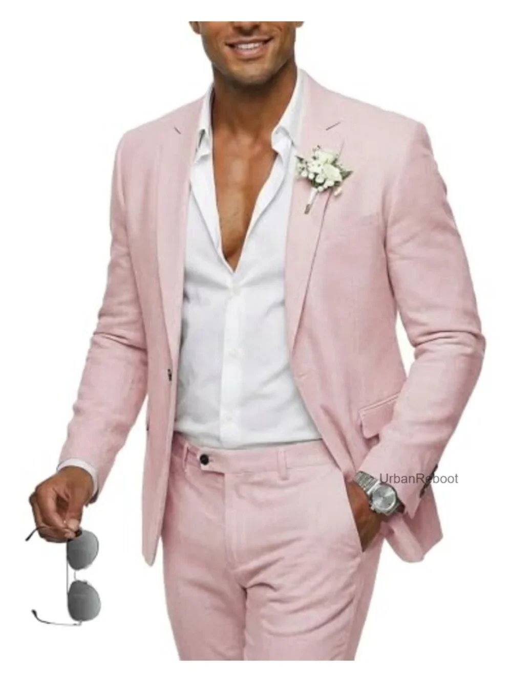 Men's 2 Piece Linen Suit Set - Classic Blazer & Pants, Wedding Prom